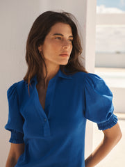 Evelyn jersey and cotton short sleeve shirt - Cobalt | NRBY Clothing