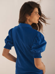 Evelyn jersey and cotton short sleeve shirt - Cobalt | NRBY Clothing