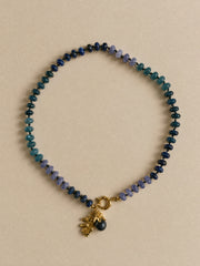 Gem Leaf and Bead Charm Necklace - Blue | NRBY Clothing