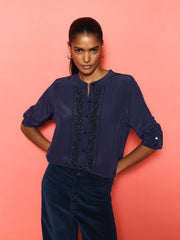 Flora Embroidered Shirt - Navy