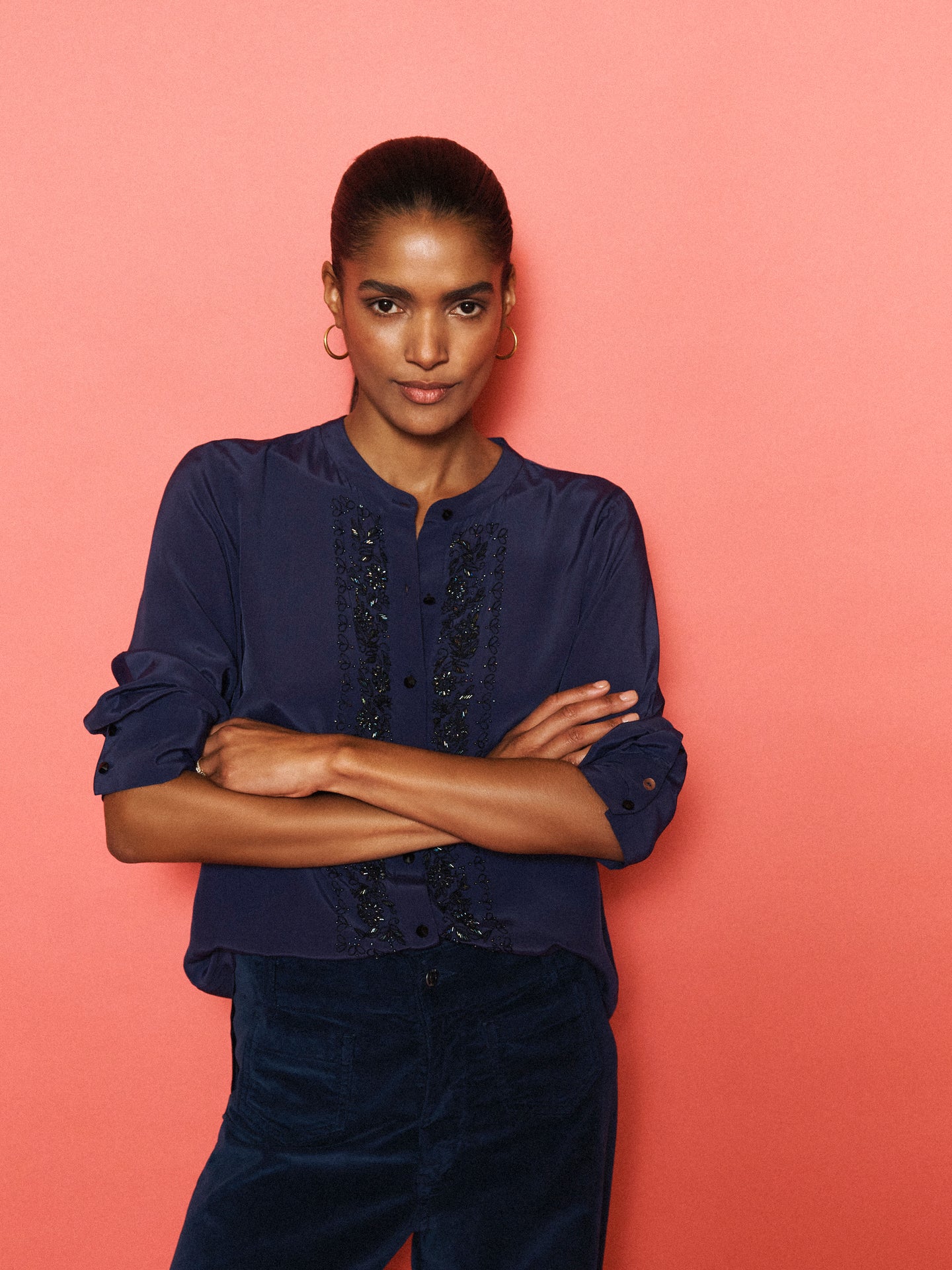 Flora Embroidered Shirt - Navy