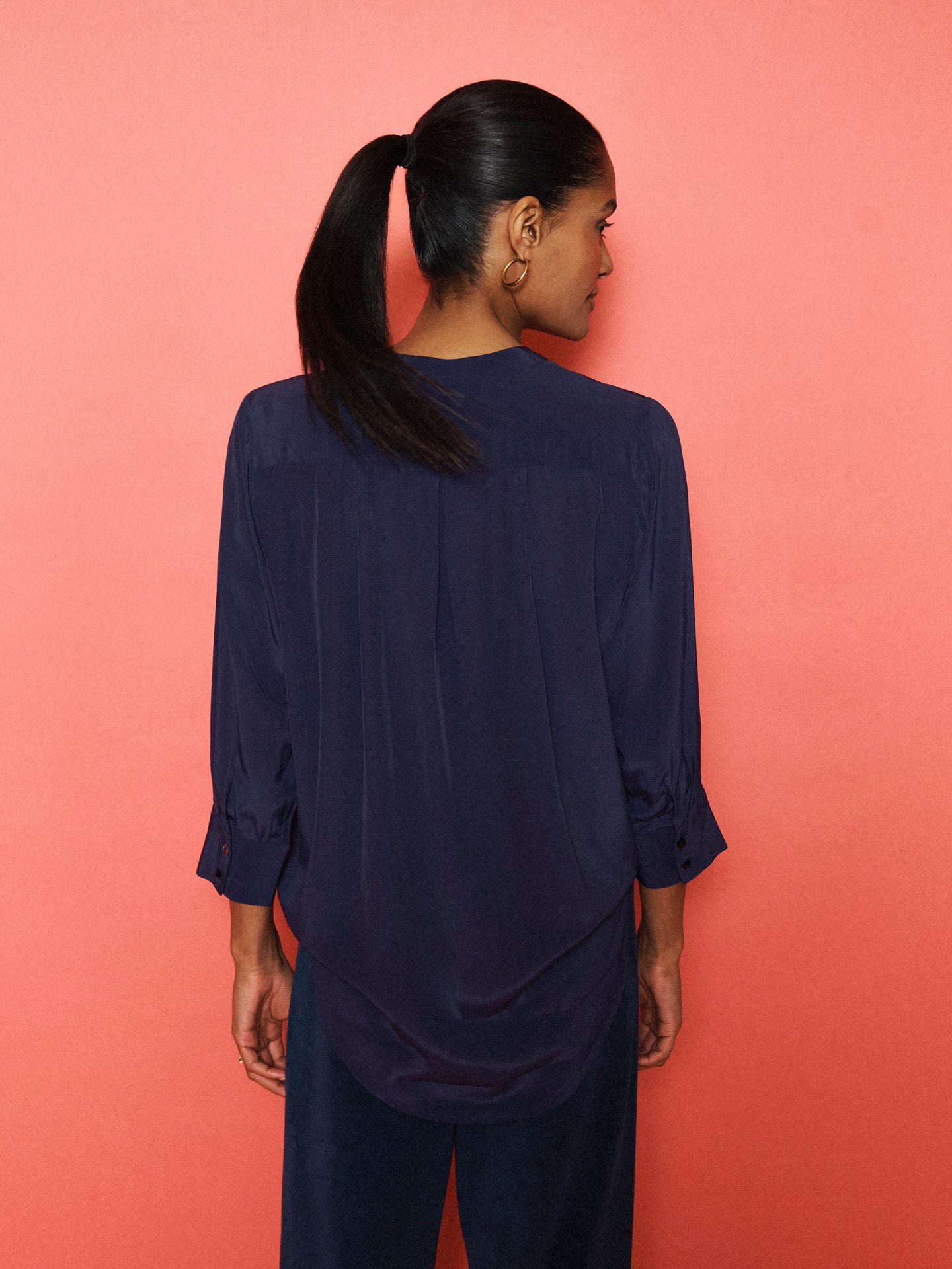 Flora Embroidered Shirt - Navy