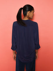 Flora Embroidered Shirt - Navy
