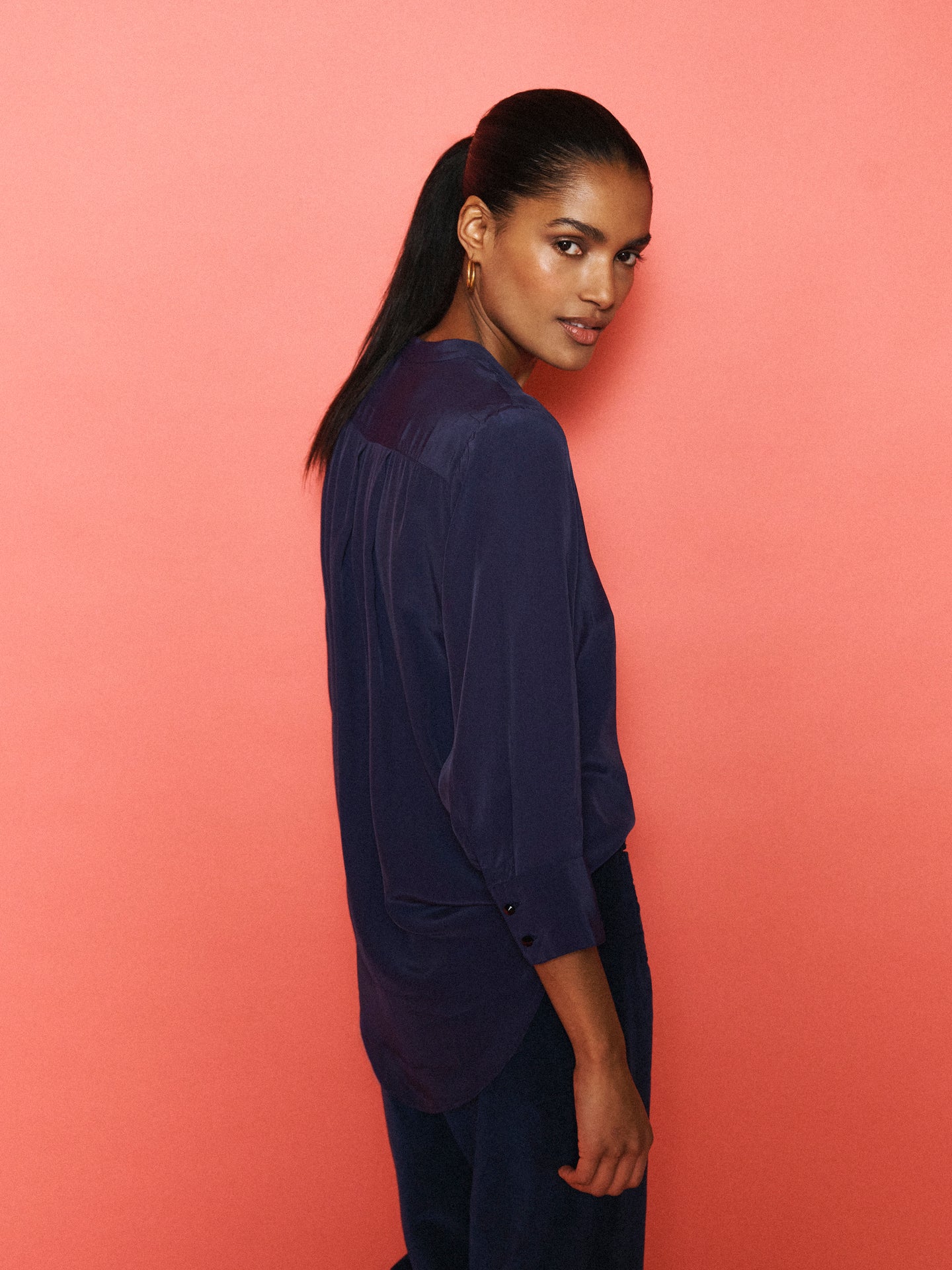 Flora Embroidered Shirt - Navy