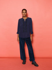 Flora Embroidered Shirt - Navy