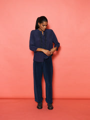 Flora Embroidered Shirt - Navy