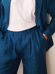 Peyton pleated linen trouser - Indigo