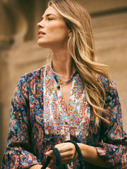 Frida Silk Navy Painterly Paisley Print Dress