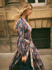 Frida Silk Navy Painterly Paisley Print Dress