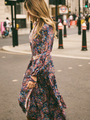 Frida Silk Navy Painterly Paisley Print Dress