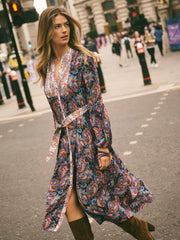 Frida Silk Navy Painterly Paisley Print Dress