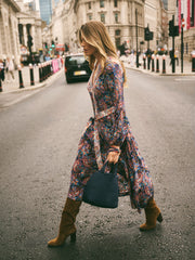 Frida Silk Navy Painterly Paisley Print Dress