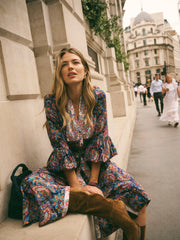 Frida Silk Navy Painterly Paisley Print Dress