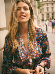 Frida Silk Navy Painterly Paisley Print Dress