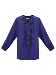 Flora Embroidered Shirt - Navy