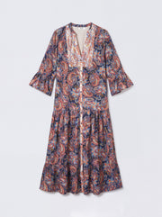 Frida silk navy painterly paisley print dress | NRBY Clothing