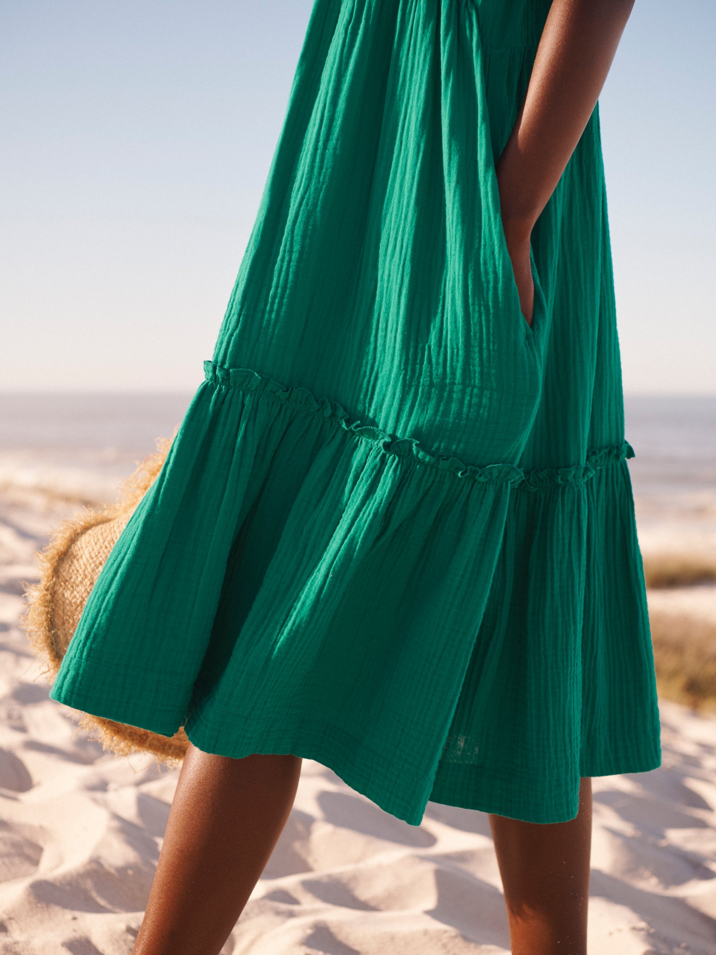 Gia cotton double cloth tiered frill dress - Sea Green