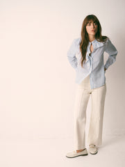 Pasha cotton wide leg pintuck jean - Ecru | NRBY Clothing