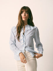 Harri silk stripe shirt - Azure & Ivory | NRBY Clothing