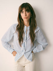 Harri silk stripe shirt - Azure & Ivory | NRBY Clothing