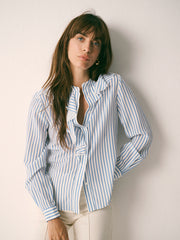 Harri silk stripe shirt - Azure & Ivory | NRBY Clothing
