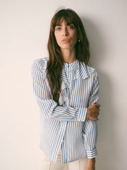 Harri silk stripe shirt - Azure & Ivory | NRBY Clothing