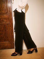 Thea silk blend velvet pinstripe trouser - Black Pinstripe | NRBY Clothing