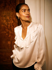 Hermione silk satin shirt - Ivory | NRBY Clothing