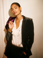 New May silk blend velvet pinstripe jacket - Black Pinstripe | NRBY Clothing