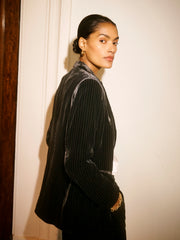 New May silk blend velvet pinstripe jacket - Black Pinstripe | NRBY Clothing