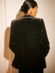 New May silk blend velvet pinstripe jacket - Black Pinstripe | NRBY Clothing