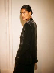 New May silk blend velvet pinstripe jacket - Black Pinstripe | NRBY Clothing