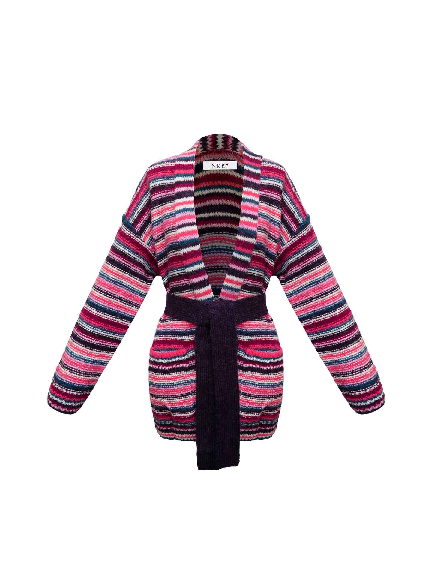 Melody alpaca blend stripe belted wrap cardigan - Multistripe