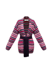 Melody alpaca blend stripe belted wrap cardigan - Multistripe