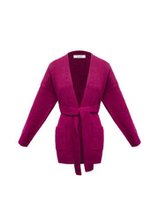 Melody alpaca blend belted wrap cardigan - Garnet