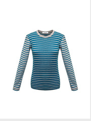 Billie two-tone cotton rib stripe t-shirt - Grey/Peacock Blue