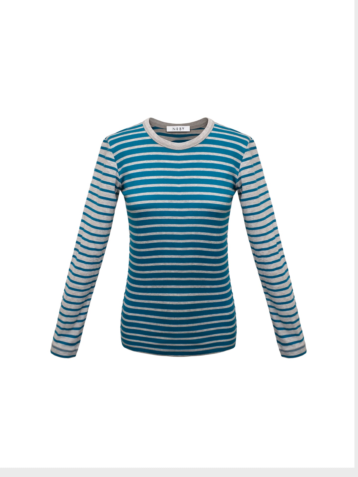 Billie two-tone cotton rib stripe t-shirt - Grey/Peacock Blue