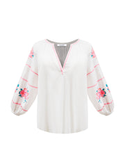 Alba cotton seersucker embroidered top - White | NRBY Clothing