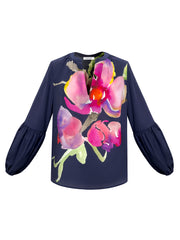 Oleta silk orchid print top