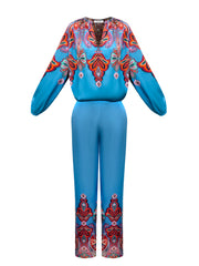 Silk Satin Top & Silk Satin Palazzo Trouser - Turquoise