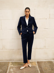 Velvet Blazer & Velvet Cigarette Pant Suit - Dark Navy