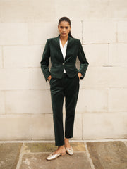 Velvet Blazer & Velvet Cigarette Pant Suit - Forest