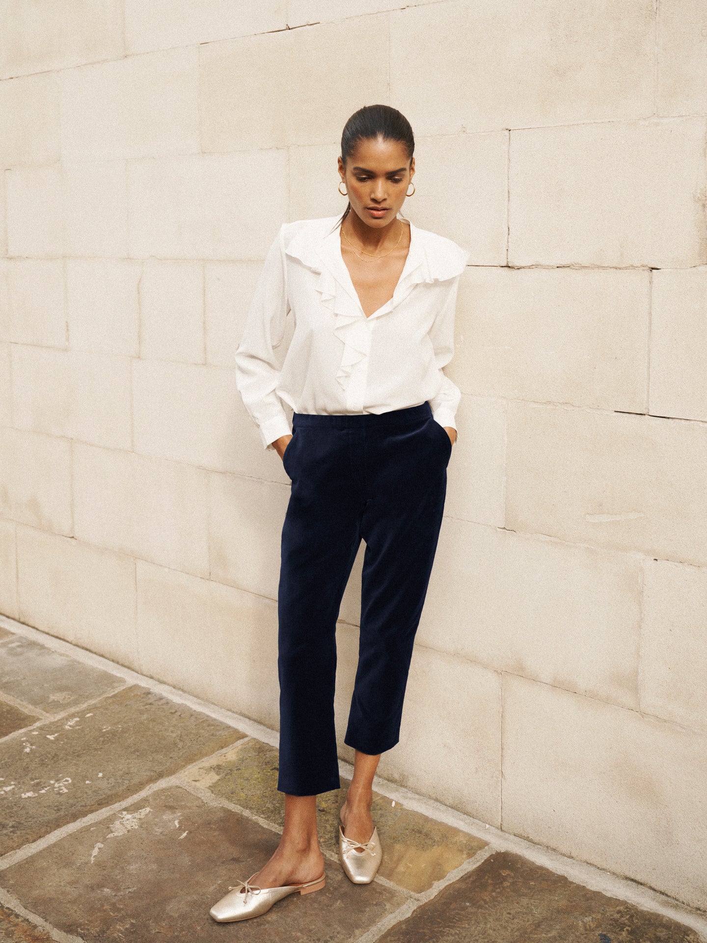 Velvet Blazer & Velvet Cigarette Pant Suit - Dark Navy