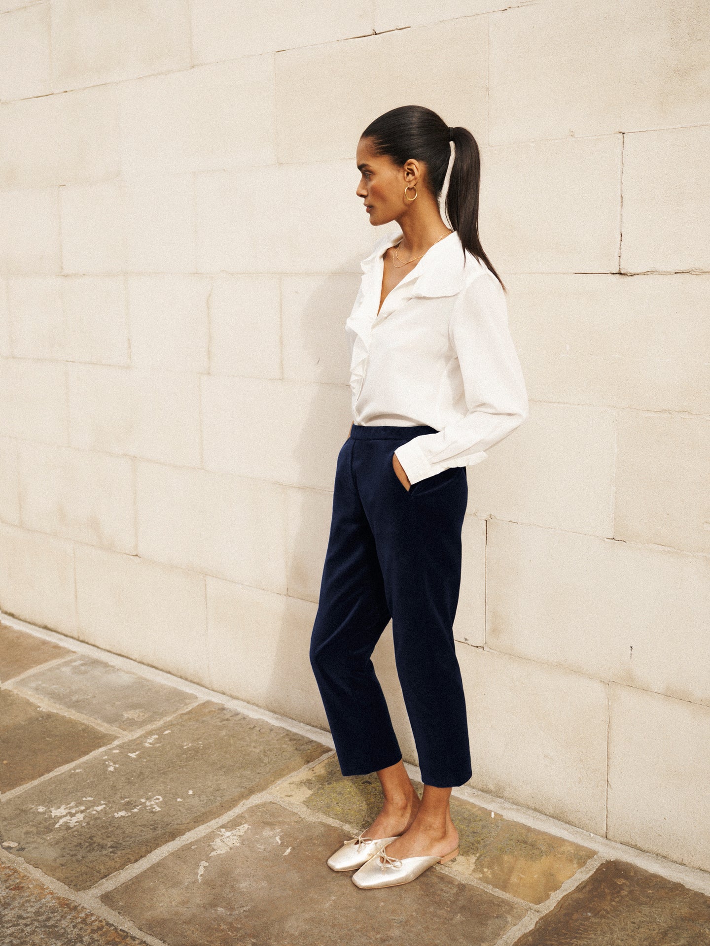 Velvet Blazer & Velvet Cigarette Pant Suit - Dark Navy