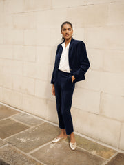 Velvet Blazer & Velvet Cigarette Pant Suit - Dark Navy