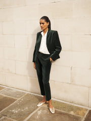 Velvet Blazer & Velvet Cigarette Pant Suit - Forest