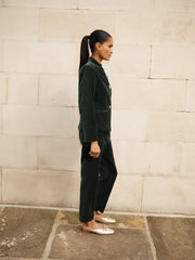 Velvet Blazer & Velvet Cigarette Pant Suit - Forest