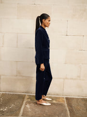 Velvet Blazer & Velvet Cigarette Pant Suit - Dark Navy