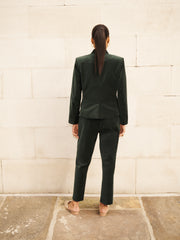 Velvet Blazer & Velvet Cigarette Pant Suit - Forest