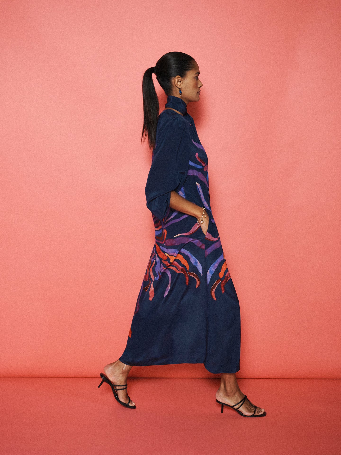 Ines silk firework print maxi dress